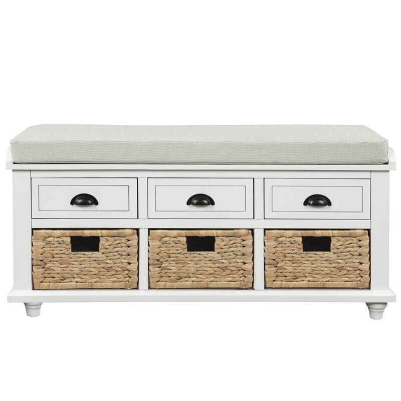 Harper & Bright Designs 3-Drawer Storage Bench with 3 Rattan Baskets
