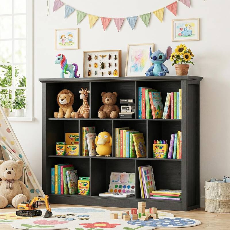 7/10 Cube Bookcase Organizer with Backpanel, 50" Wooden Storage Book Shelf for Living Room, Bedroom, Home Office, Kids Room