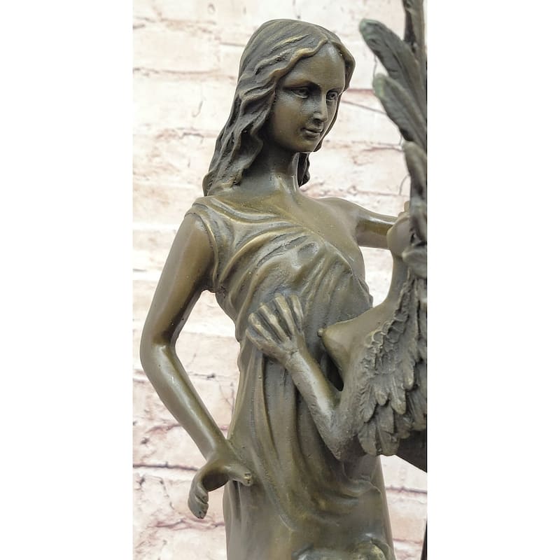 Mythical Griffin Woman W/ Spear Bronze Statue Sculpture Figure Marble Base 18 Inchesx 9 Inches