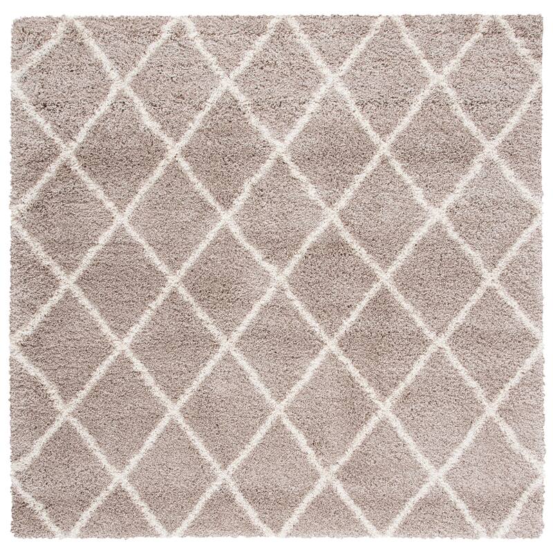 SAFAVIEH Hudson Shag Sherree Trellis 2-inch Thick Rug - 7' Square - Beige/Ivory