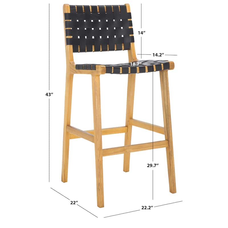 SAFAVIEH Home Adah 30-inch Leather Bar Stool - 22Wx22Dx43H - Black/Natural