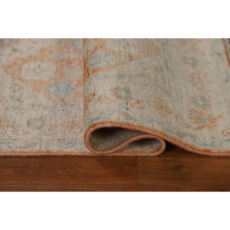 Hand Knotted Oriental 100% Wool Carpet Transitional Geometric Oranges & Rust Oushak Area Rug - 3' 11'' X 2' 11''