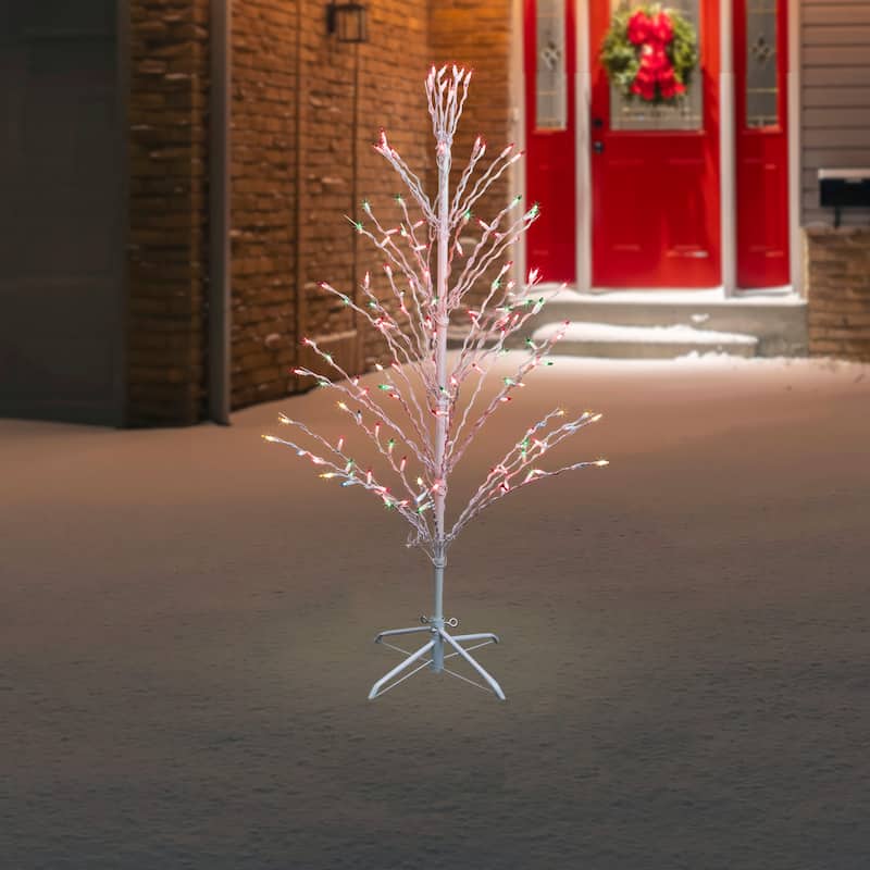4' White Christmas Cascade Twig Tree Outdoor Decor - Multi Lights