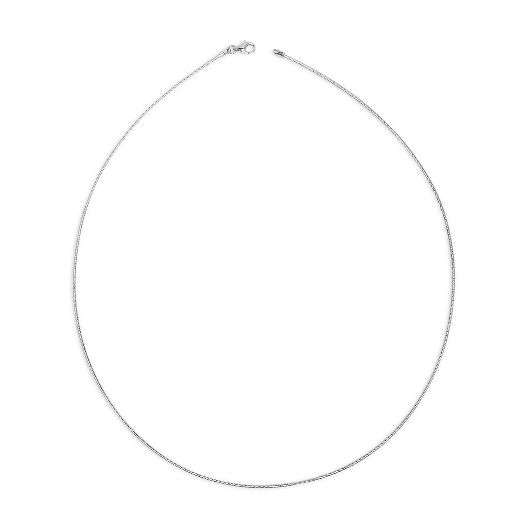 Curata Italian Sterling Silver Round Diamond-cut 2mm Rhodium-plated Omega Necklace (16-20')