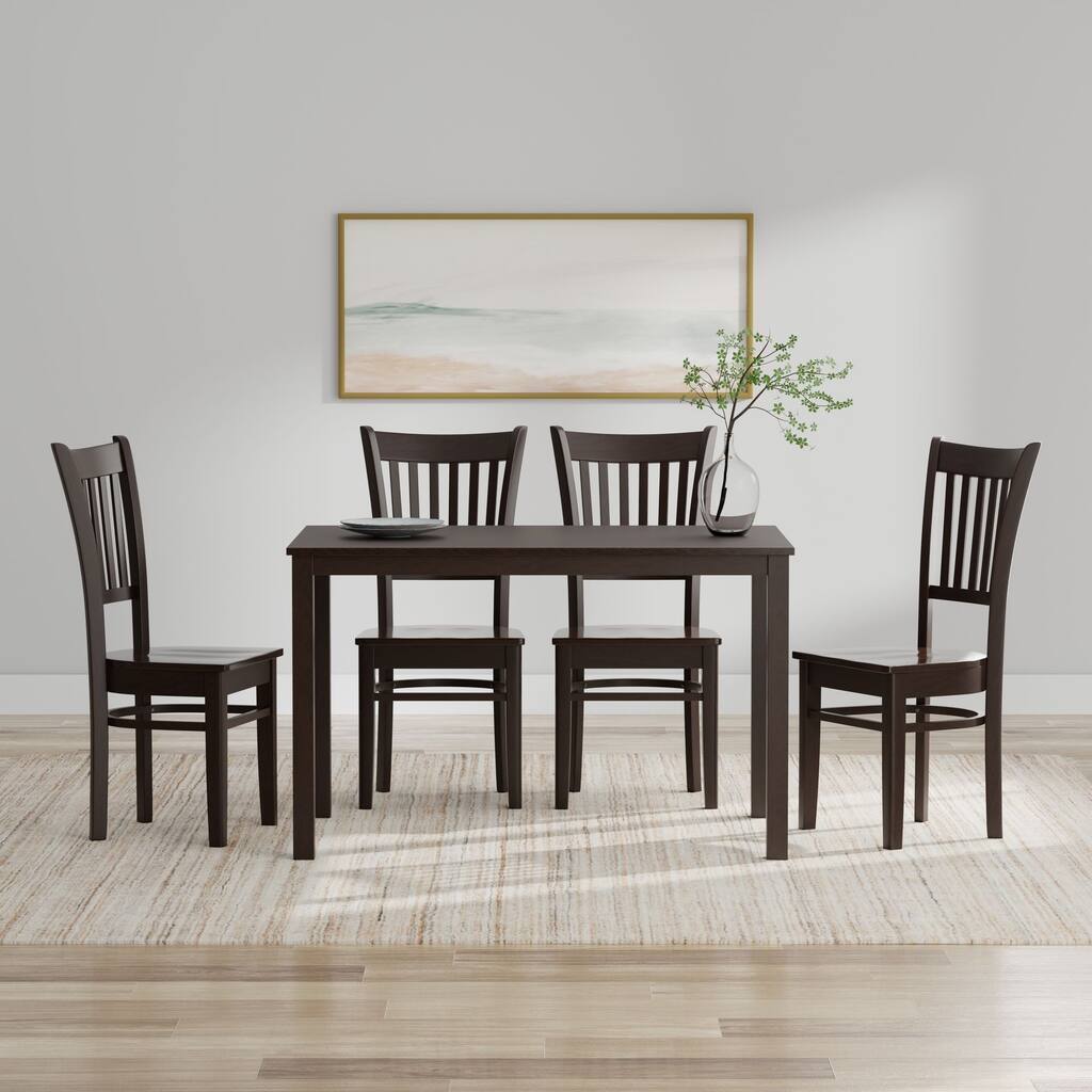 5-Piece Dining Set, 48" Rectangle Wood Table and Spindle Chairs
