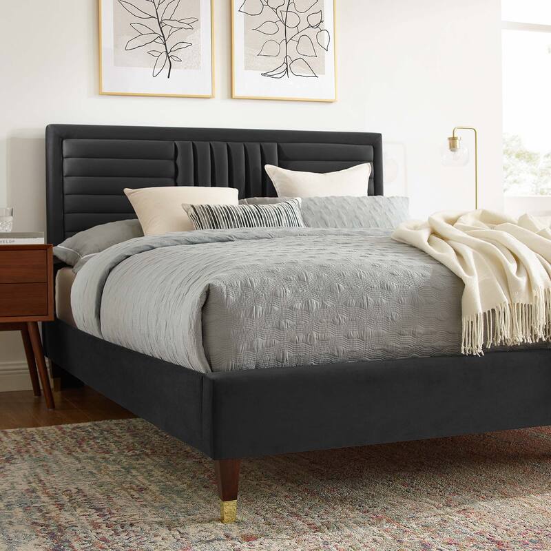Sofia Channel Tufted Performance Velvet Queen Platform Bed