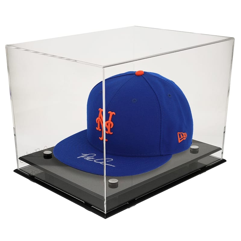 OnDisplay Deluxe Acrylic UV-Protected Baseball Hat/Helmet Display Case - Black Base - Clear