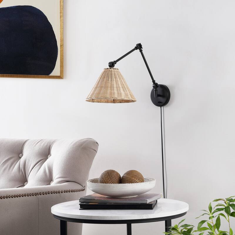 SAFAVIEH Lighting Corianne Wall Sconce (Set of 2) - 12 In. W x 24 In. D x 15 In. H - Natural/Black - 12Wx24Dx15H