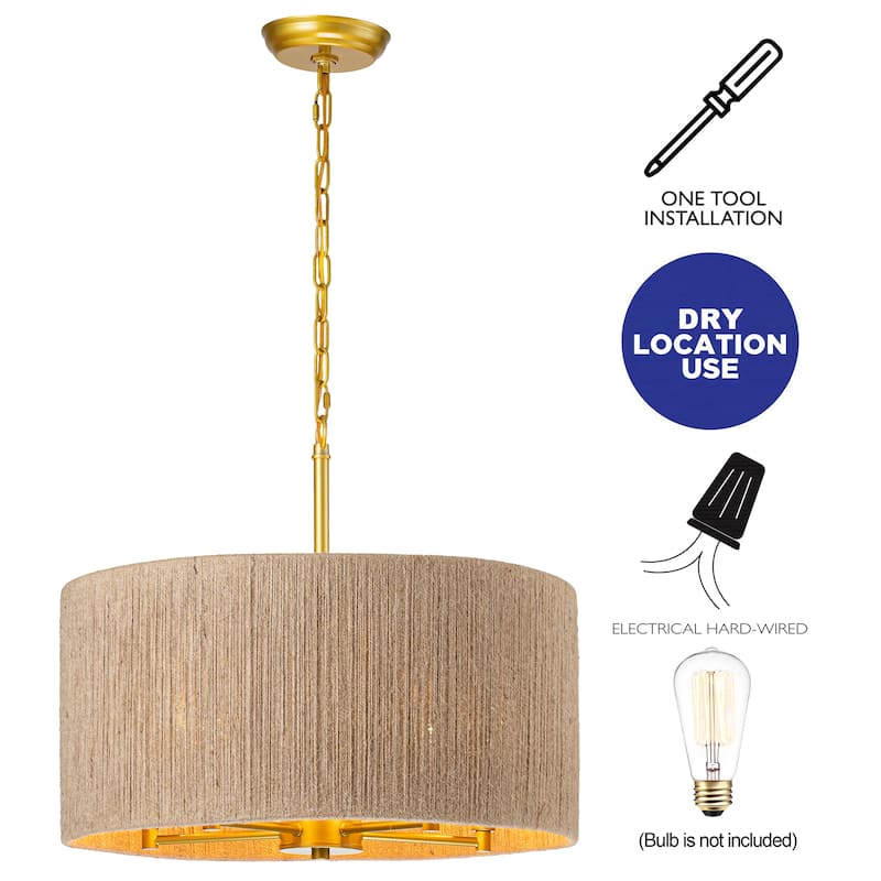 C Cattleya 5-Light Gold Jute Rope Chandelier Indoor Pendant Light Chandelier