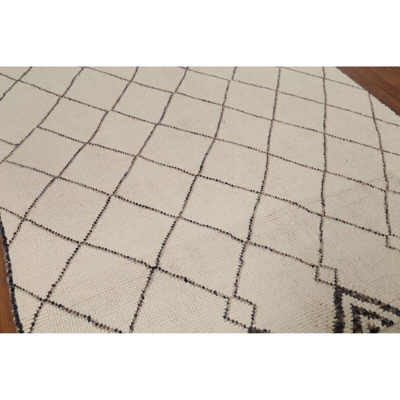 Beige Trellis Moroccan Oriental Area Rug Hand-Knotted Wool Carpet - 6'3"x 9'9"