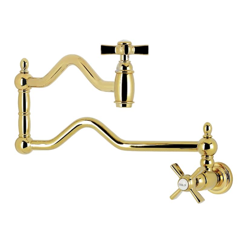 Kingston Brass Essex Double-Handle Wall-Mount Pre-Rinse Bridge Kitchen Faucet - Polished Brass