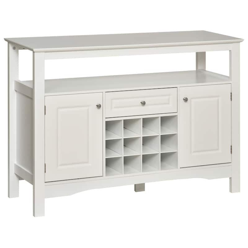 HOMCOM Modern Kitchen Buffet Bar Cabinet Storage with Drawer and 12-Bottle Wine Rack for Living Room - 45.75*15.75*32.5 - White
