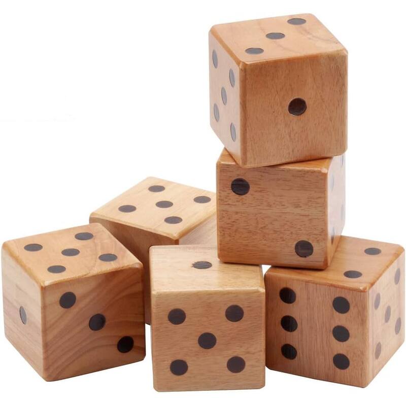 GSE™ 3.5" Rubber Hardwood Giant Yard Dice Set with Bucket and Yardzee & Farkle Scorecard - Giant Dice Set
