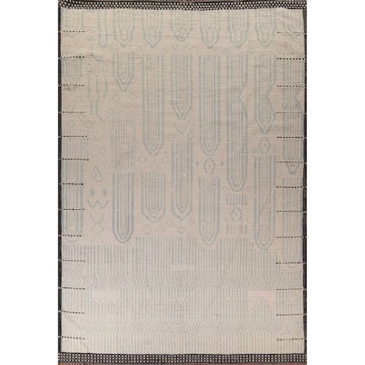 Ivory Moroccan Oriental Large Area Rug Hand-Knotted Wool Carpet - 12'0"x 15'3"