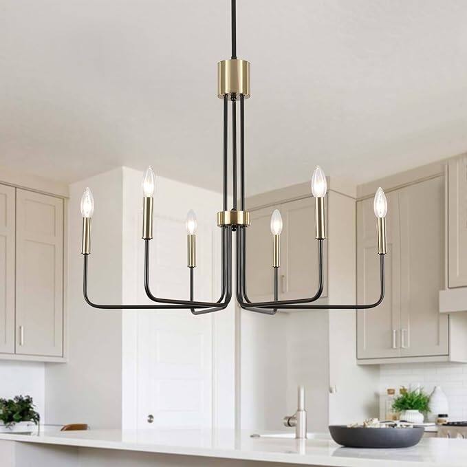 6-Light Candle Style Modern Chandelier for Dining Room - Black+Gold