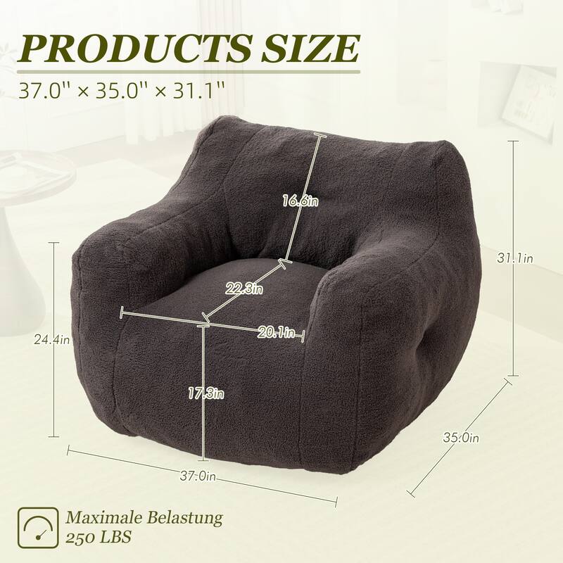 HOMEFUN Teddy Fabric Upholstered High-Density Foam Bean Bag Sofa Chair with Armrests