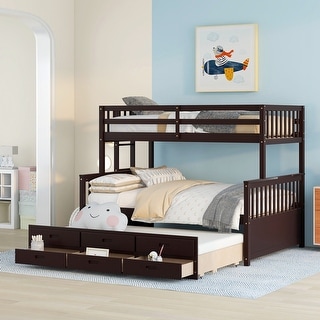 Wooden Twin-Over-Full Detachable Bunk Bed with Twin Trundle & Drawers ...