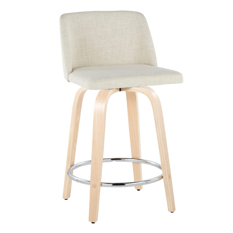 Carson Carrington Vallberga 24" Counter Stool with Natural Wood Base (Set of 2) - Cream Fabric/Round Chrome Footrest