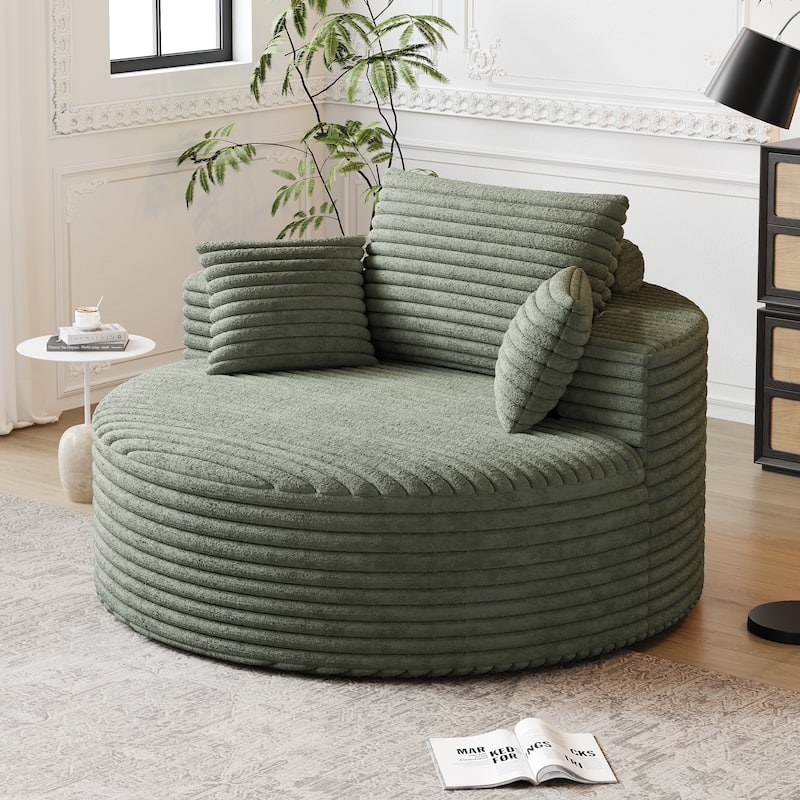 Fluffy Barrel Chair Corduroy Chaise Lounge Single Floor Sofa Armchair Cloud Recliner Chair with Cylindrical Pillow