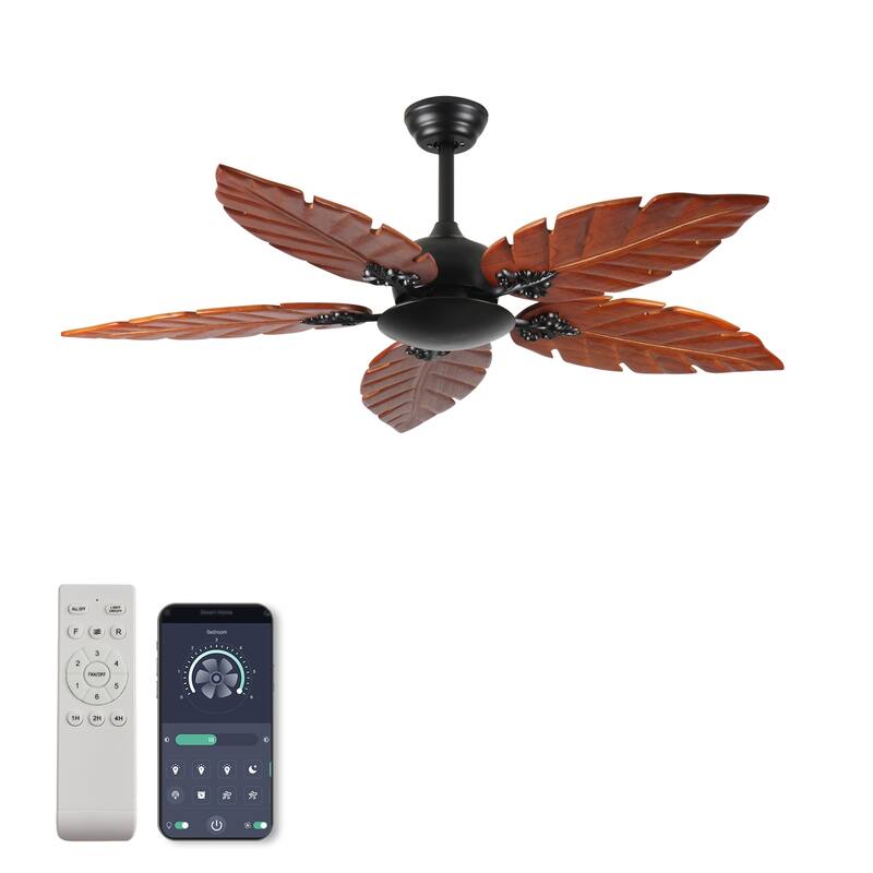 52"Tropical Ceiling Fan (No Light), Palm Leaf Indoor/Outdoor Ceiling Fan for Patio & Living Room, Reversible Fan, Black Bronze