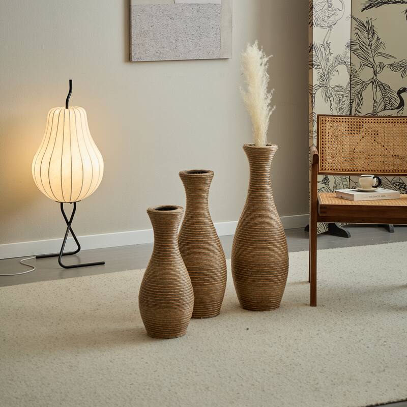 3-Piece Artificial Rattan Floor Vase - For Living Room Decoration, Entrance Or Hallway - For Dry Or Silk Flower Arrangements