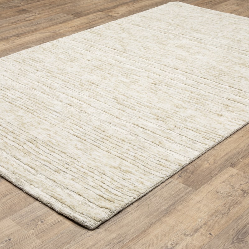 Thalia Scandinavian Textured Stripes Beige/ Ivory PET Yarn Area Rug