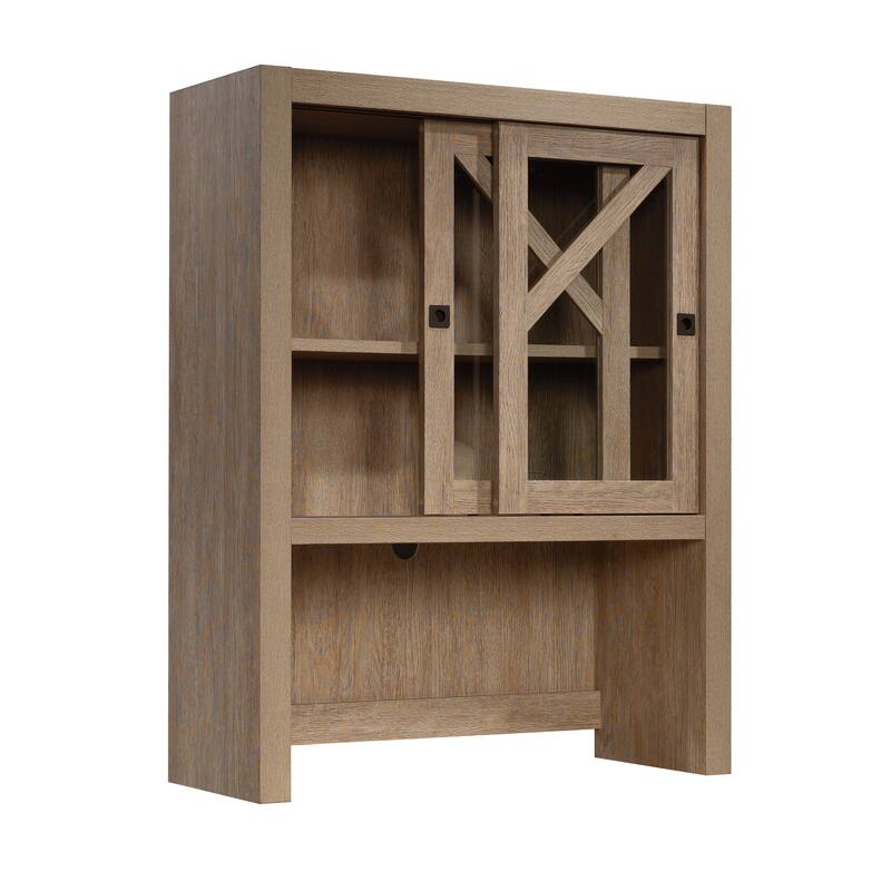 Engineered Wood Farmhouse Library Hutch with Glass Doors, Brown - 32.99"W x 12.76"D x 42.24"H