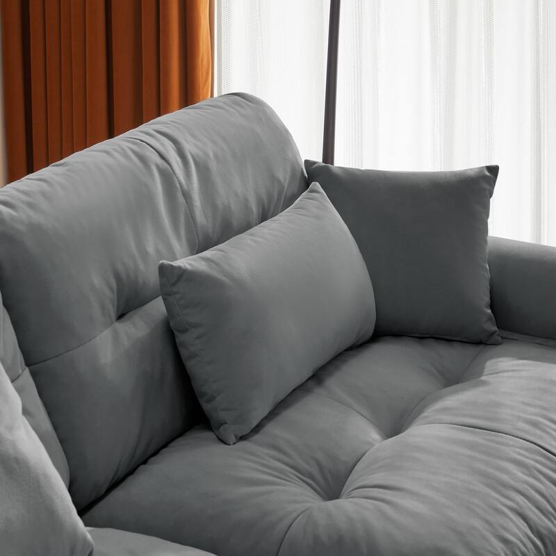 GDFStudio - Meridian Velvet 2-seater Cloud Sofa with Ottoman and Round Bolster Armrests