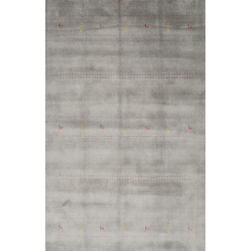 Hand Knotted Oriental 100% Wool Carpet Tribal Animal Pictorial Greys & Charcoal Gabbeh Area Rug - 8' 0'' X 5' 9''