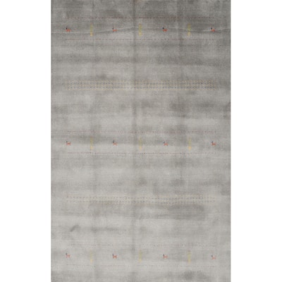 Hand Knotted Oriental 100% Wool Carpet Tribal Animal Pictorial Greys & Charcoal Gabbeh Area Rug - 8' 0'' X 5' 9''