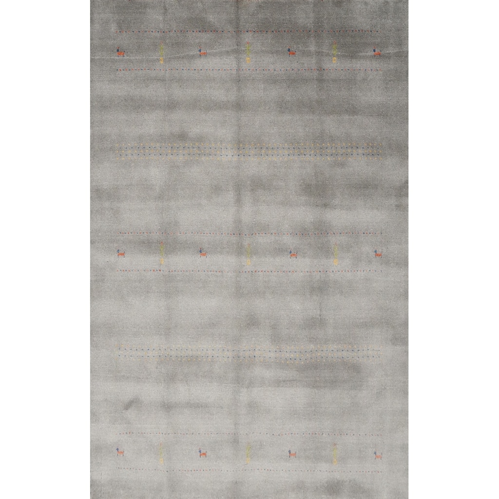 Hand Knotted Oriental 100% Wool Carpet Tribal Animal Pictorial Greys & Charcoal Gabbeh Area Rug - 8' 0'' X 5' 9''
