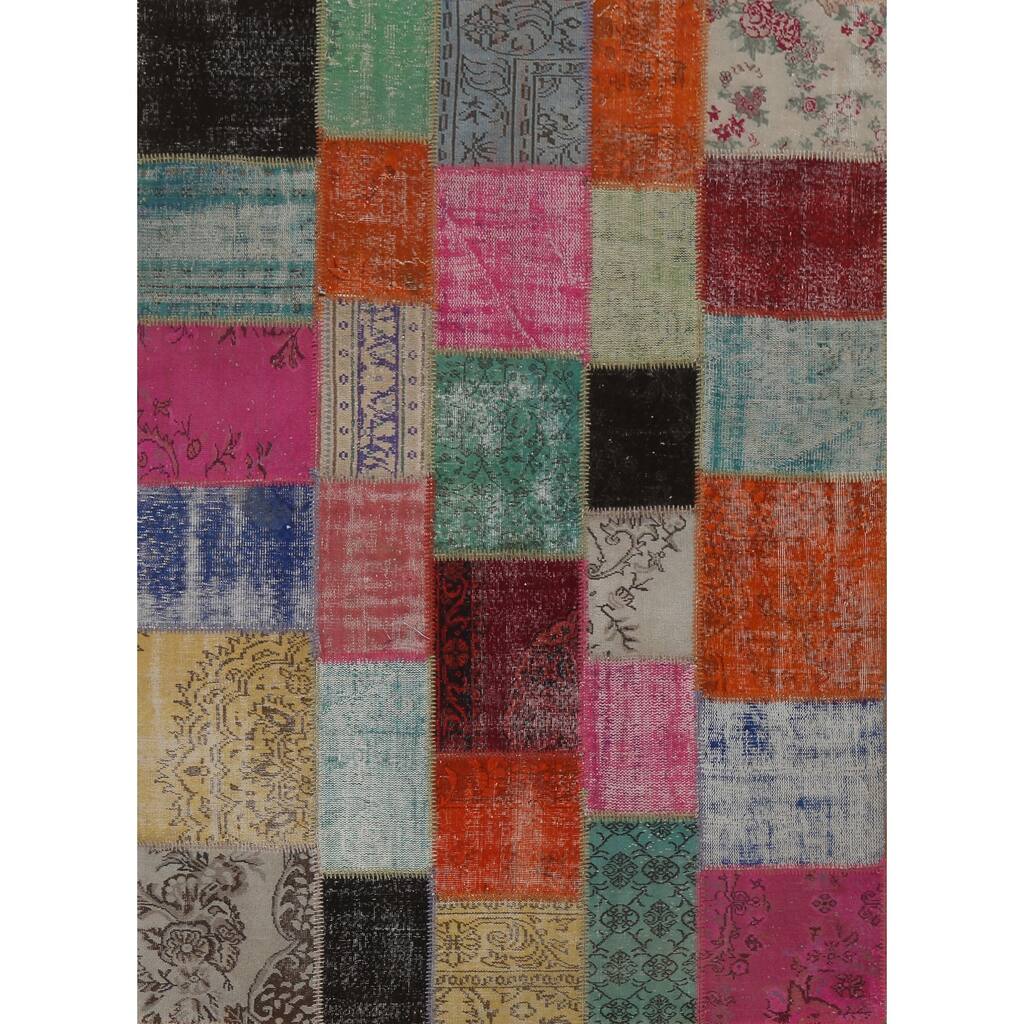 Vintage Traditional Patchwork Oriental Wool Area Rug Hand-knotted - 6'7" x 8'7"