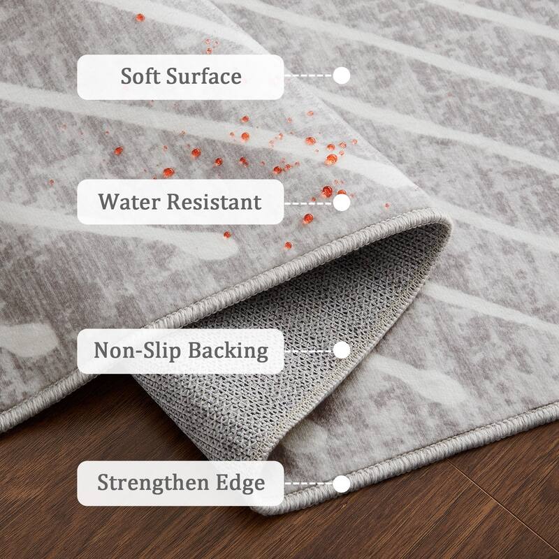 Modern Geometric Area Rug Farmhouse Stripe Area Rug Living Room Stain Resistant Non-Slip Carpet for Bedroom Dining Room