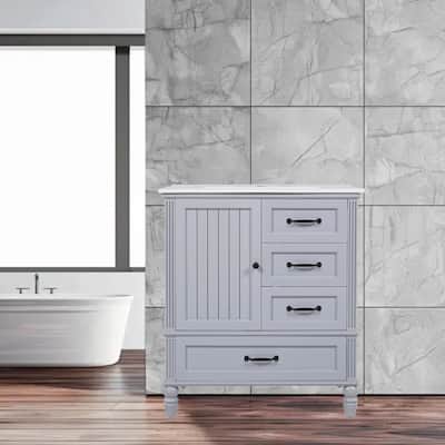 30" Freestanding Bathroom Vanity with Sink, Soft-Close Door, 3 Drawers & Storage