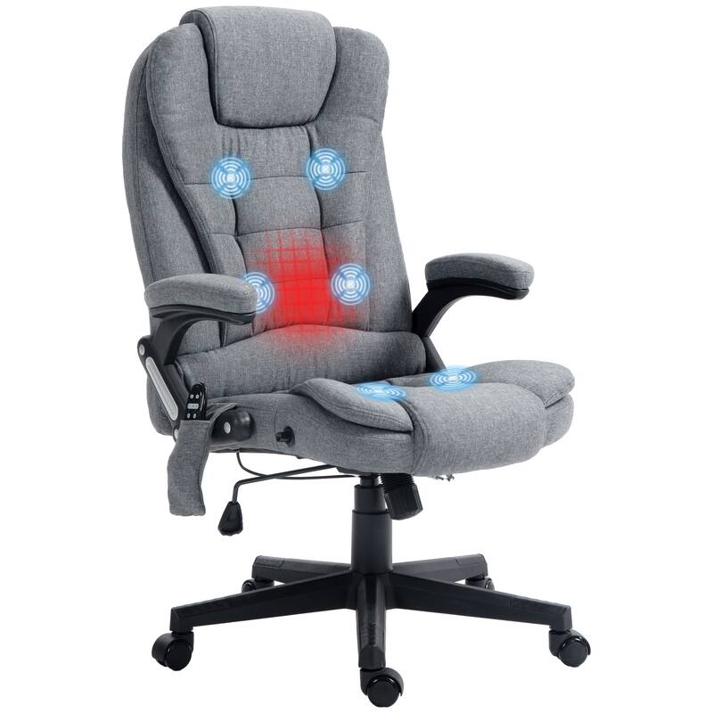 6-point Vibration Waist Massage Office Chair, Comfortable, Breathable, Leisure and Adjustable Backrest Computer Chair - Gray