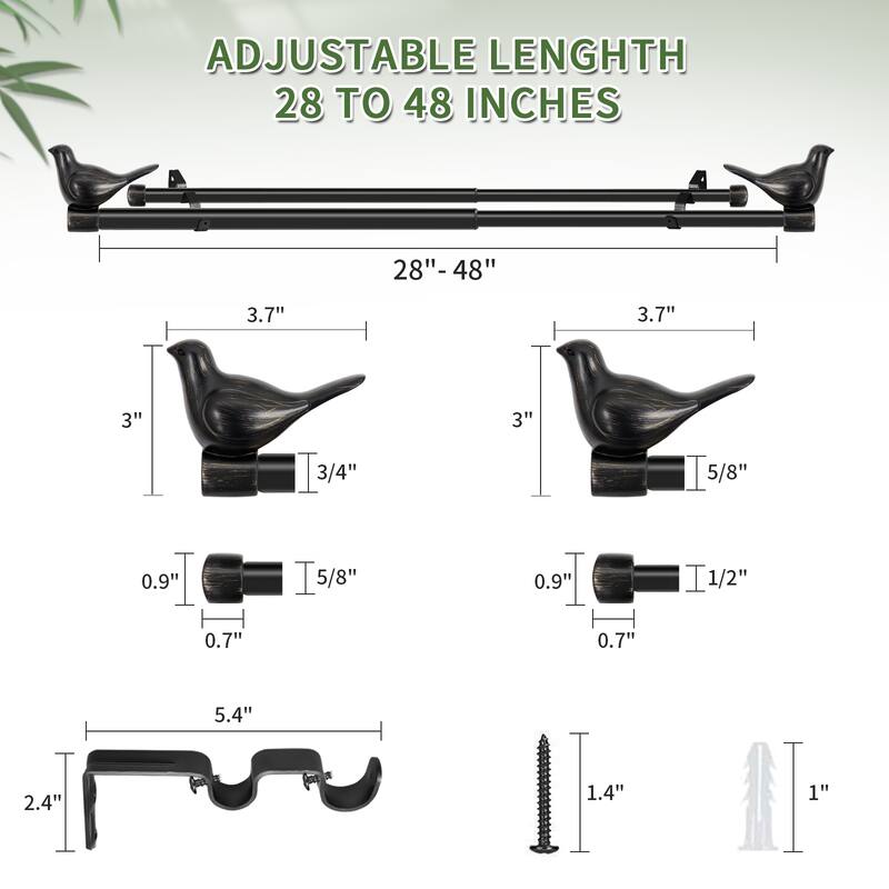 MERIVILLE 3/4" Diameter Farmhouse Double Window Curtain Rod, Bird Finials