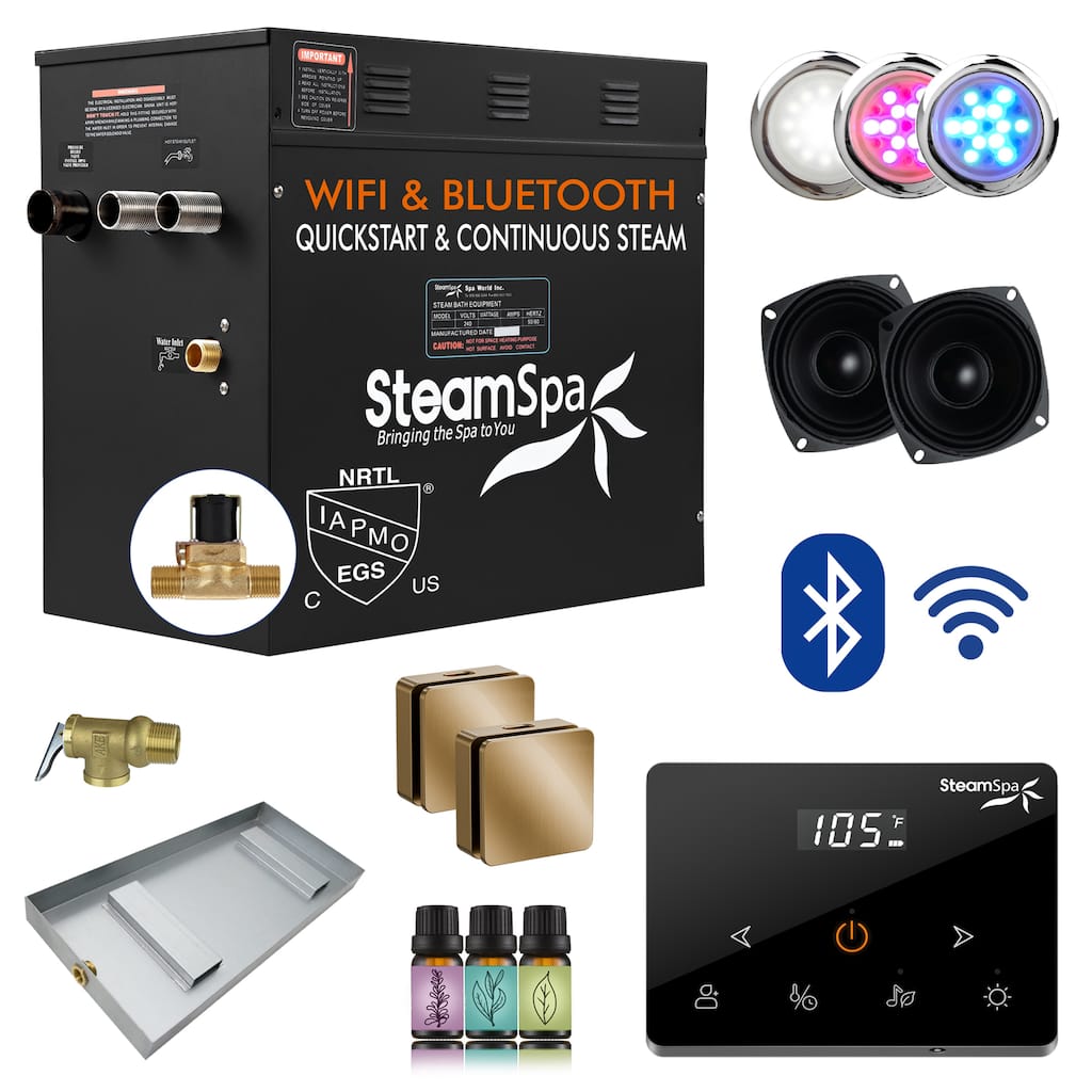 Black Series 10.5KW Steam Bath Generator with Fully Wireless Remote, BLUETOOTH, WIFI, and Auto Drain - 10.5 KW