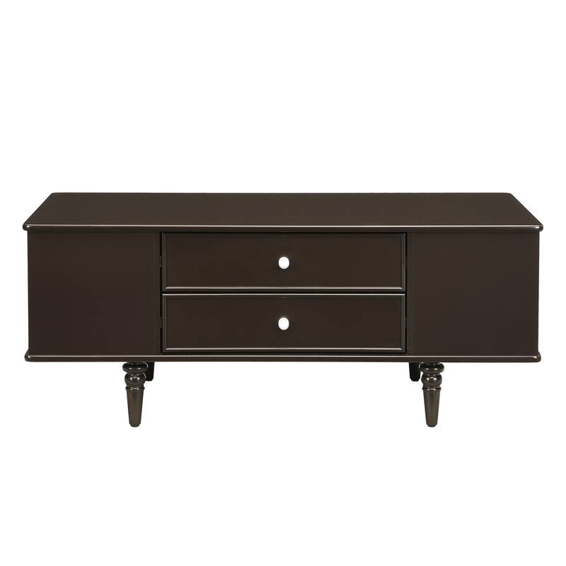 47.2"Rectangle Coffee Table with Four Drawers,Two Side Hidden Storage Compartments,Metal Handles and Four Solid Wood Legs