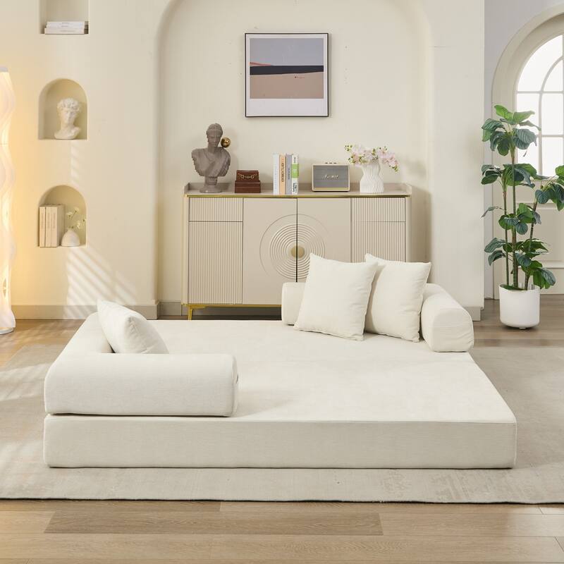 Chenille Convertible Floor Sofa Bed with Armrest for Living Room