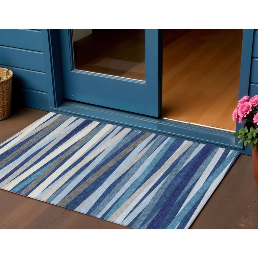 HomeRoots Striped Transitional Rectangle Outdoor Rug