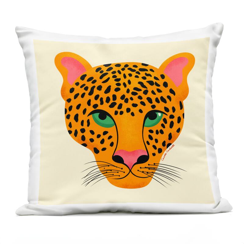 Stupell Modern Leopard Wildlife Face Printed Outdoor Throw Pillow Design by Carrie Cantwell - Accent - Polyester - Orange - Single