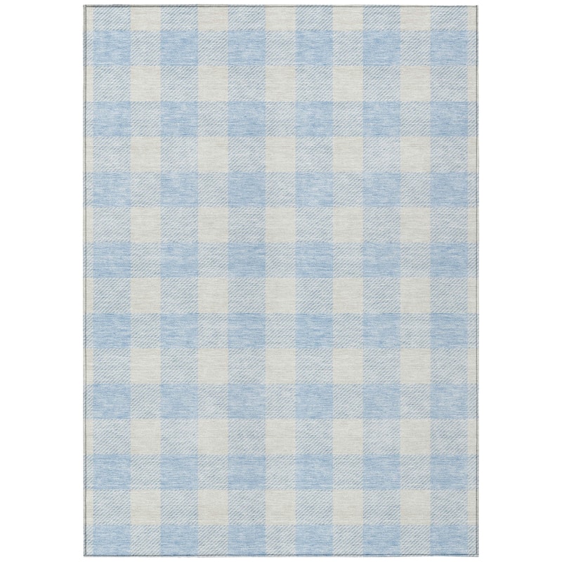 Machine Washable Indoor/ Outdoor Chantille Plaid Rug