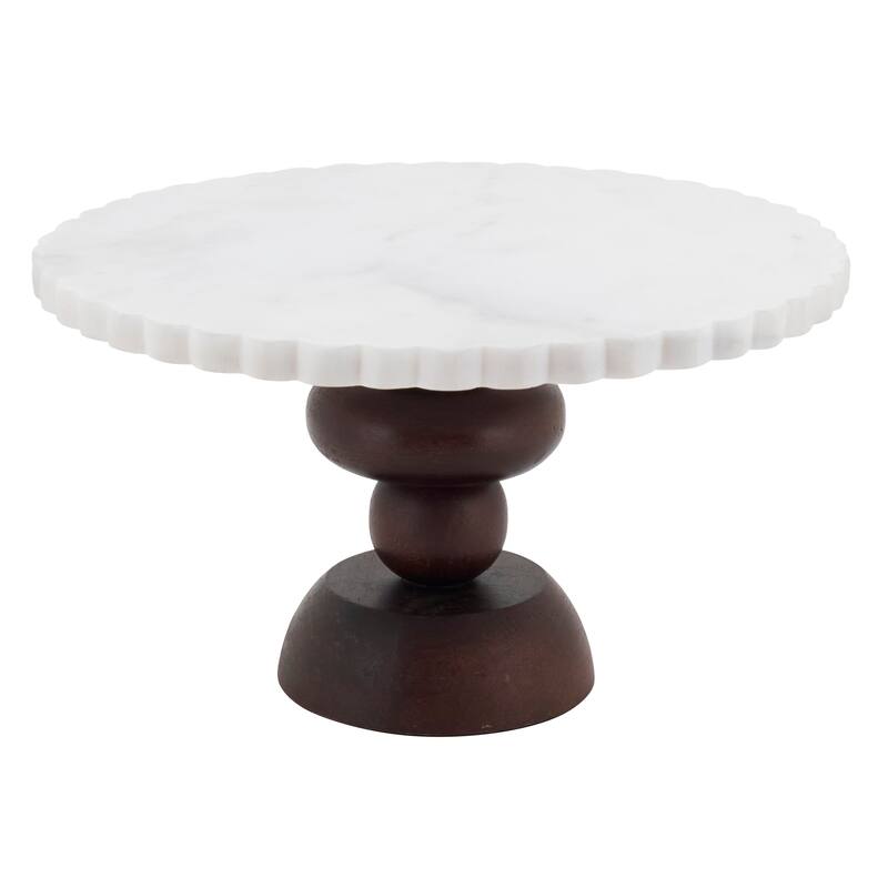 Marble Scalloped Cake Stand - Round Stone Pedestal Dessert Stand for Cakes, Pastries & Entertaining - 11.5"x11.5"x6.5" - 11.5"x11.5"x6.5"