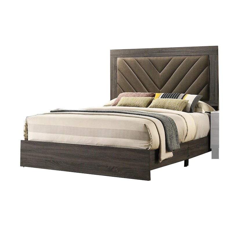 Contemporary 1pc Queen Size Bed Bedroom Furniture Upholstered Headboard Rubberwood 1pc Bedframe Gray Finish