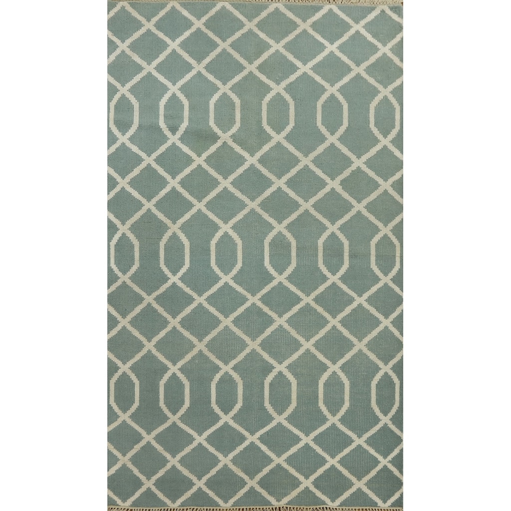 Hand-knotted Modern Wool Grey Geometric Area Rug Oriental Carpet - 8' 0'' X 5' 0''