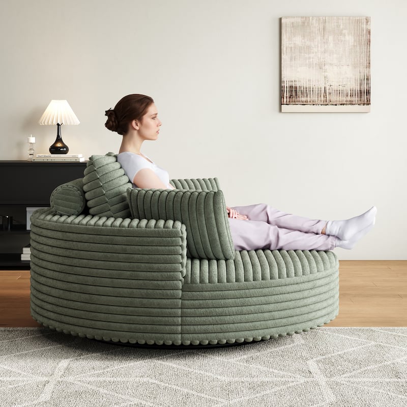 55''L Corduroy Chenille Foam Single Swivel Chair, Fluffy Modern Sleeper, 360 Degree Swivel Chair