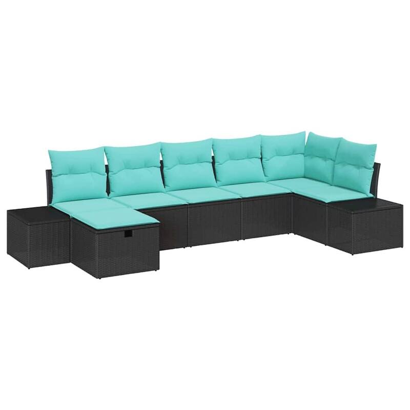vidaXL Garden Sofa Set with Cushion 7 pcs Black Poly rattan - 61 x 126 x 33