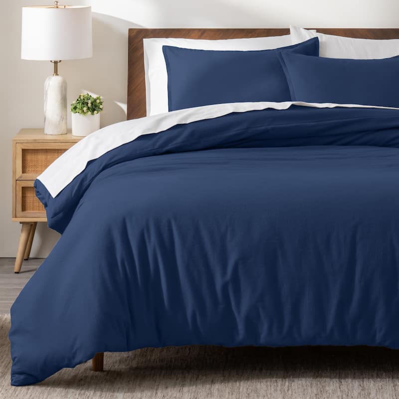Bare Home Cotton Flannel Duvet Cover and Sham Set - Dark Blue - Twin