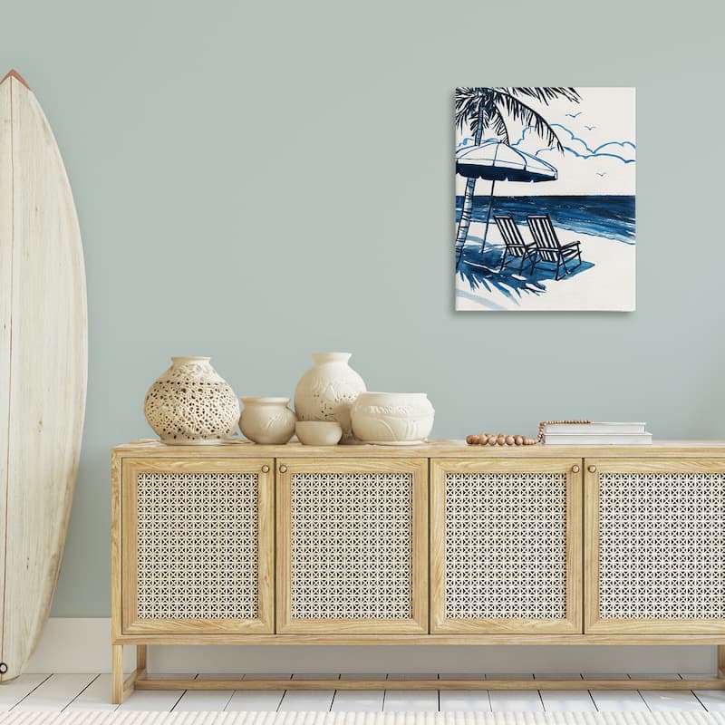 Stupell Blue Toned Tropical Beach Scene Canvas Wall Art Design By Carol Robinson