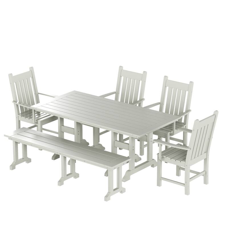 Laguna Hdpe All Weather Outdoor Patio Dining Set with Rectangle Table, Arm Chairs and Bench (6-Piece Set)